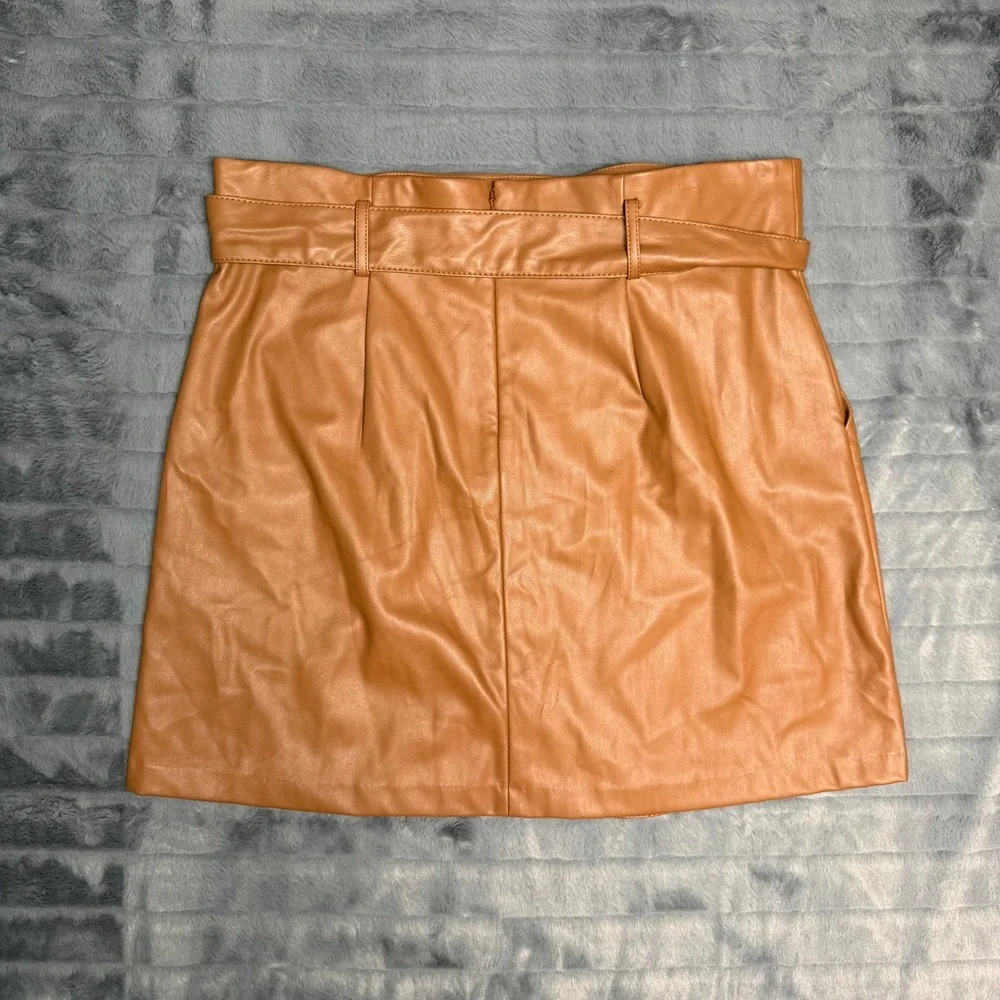 Banana Republic Faux Leather Mini Skirt Womens 16 Brown Tie Waist 713575-02-1